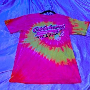 Oklahoma Sooners pink and yellow tie-dye shirt